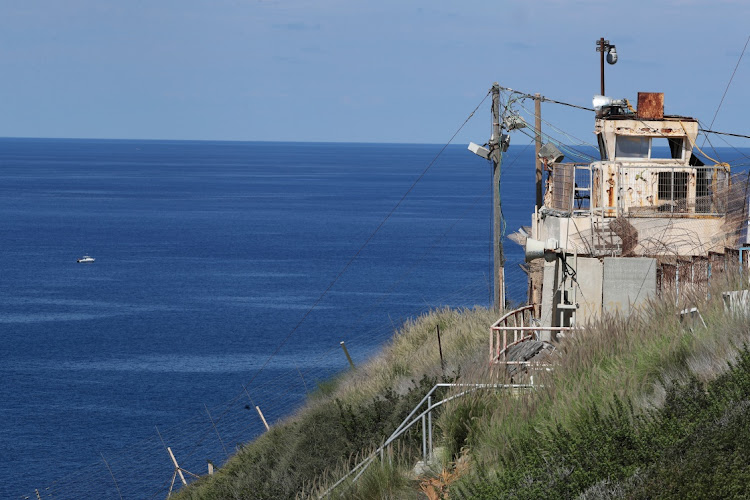 An Israeli military observation tower overlooking the Mediterranean Sea and part of the maritime border with Lebanon, is seen near Rosh Hanikra, in northern Israel on October 13, 2020.