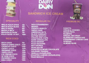 Dairy Don menu 