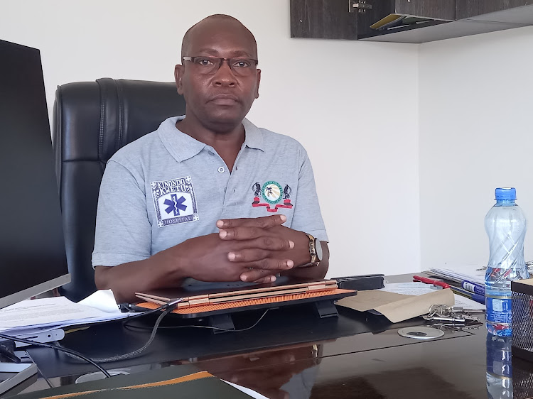 Kinondo Kwetu Hospital director Harrison Kaingu speaks in his office in Kwale county on Tuesday, February 20, 2024.