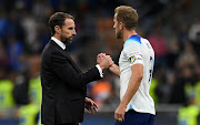 England manager Gareth Southgate and striker Harry Kane during the Uefa Nations League League A Group 3 match against Italy at the San Siro in Milan on September 23 2022.