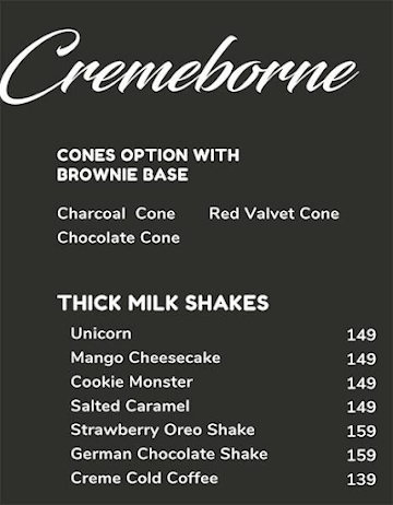 Cremeborne - Ice Creams and Desserts menu 