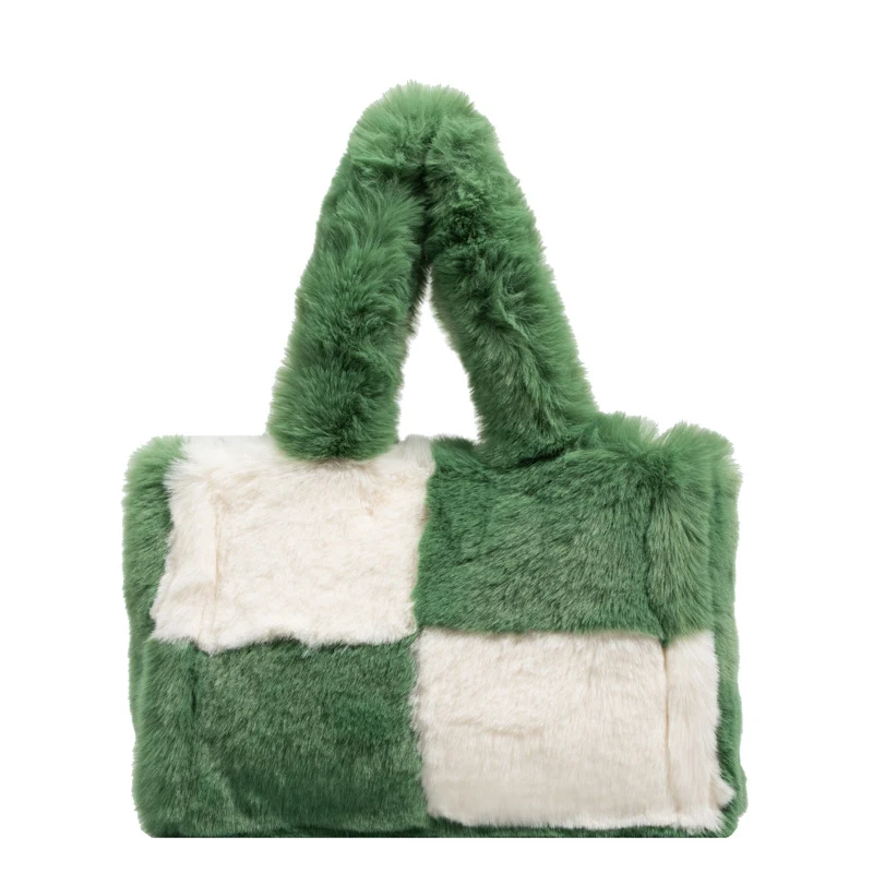 Bolsa feminina simples de lã de cordeiro, grande capacidade e design moderno, ideal para mulheres que buscam praticidade e estilo.