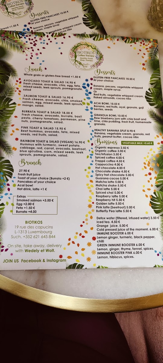 Biotikos Healthy Lounge gluten-free menu