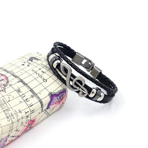 Title 3, Mens Vintage Beaded Weave Alloy Musical Note B...