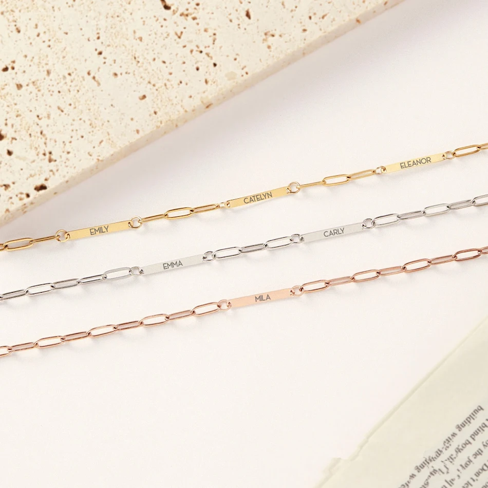 Pulseiras de aço inoxidável DIY personalizadas com alfabeto inglês, dobre várias vezes para criar nomes únicos e exclusivos.