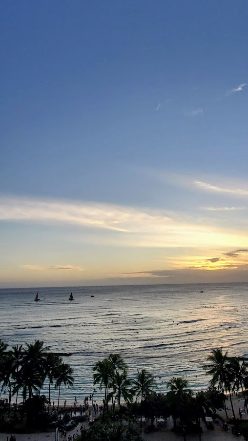 Staying at the Aston Waikii Beach Tower, right across from Waikiki Beach. View from the lanai, aka balcony