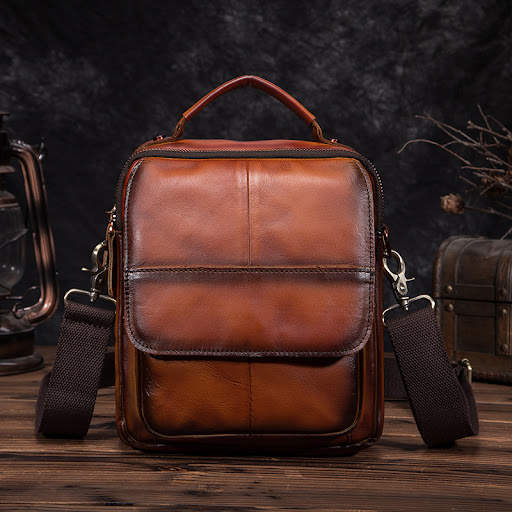 Title 4, Original Mens Leather Casual Messenger Tote Ba...