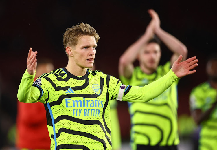 Arsenal's Martin Odegaard celebrates after the match against Sheffield. Picture: CARL RECINE