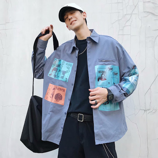 Title 3, Contrasting Color Print Hip-Hop Jacket Student ...