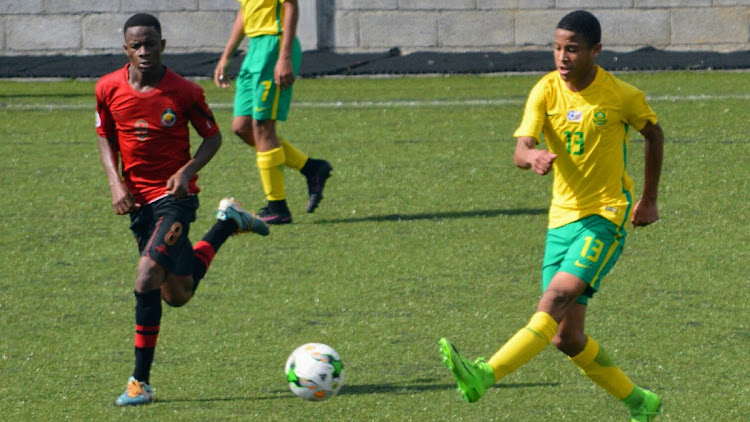 South Africa national Under-17 player Mohammed Shahabodien in action against Mozambique on Thursday 21 July 2017 in Mauritius.