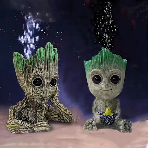 Cute Tree Man Figurine Aquarium Decoration With Air Bubble Driftwood Statue Multifunction Fish Tank Background Ornament