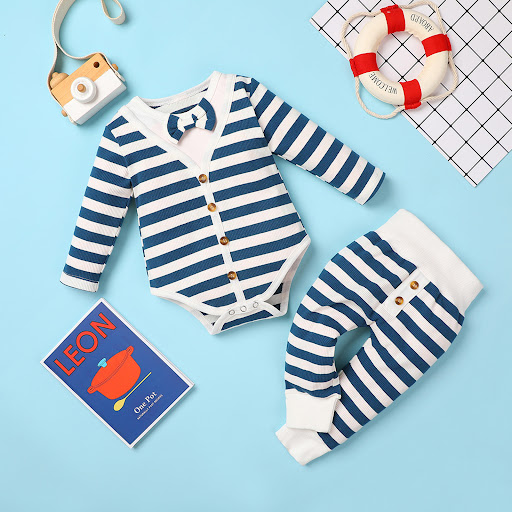 Title 4, Striped two-piece romper suit for boys and girl...