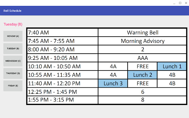 Bell Schedule chrome extension