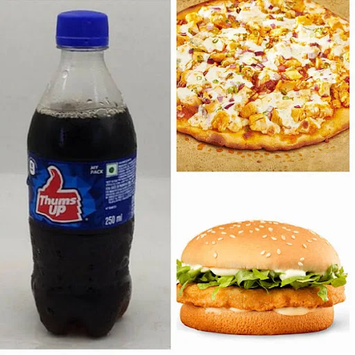 Chicken Pizza [Medium 6 Slice ]+ Chicken Burger+ Cold Drink250Ml