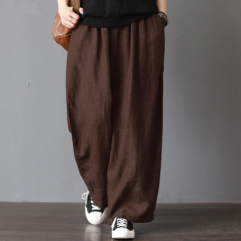 Pantalon Harem en Lin à Jambes Larges pour un Confort Optimal et une Silhouette Élancée, Parfait pour un Style Décontracté et Tendance