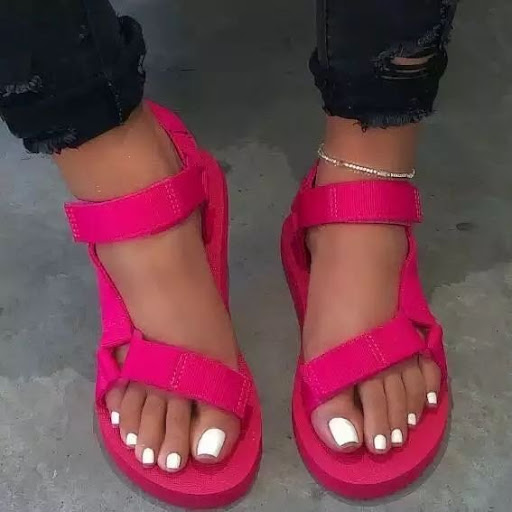 Title 2, Open-toe sandals with buckle, providing comfort...