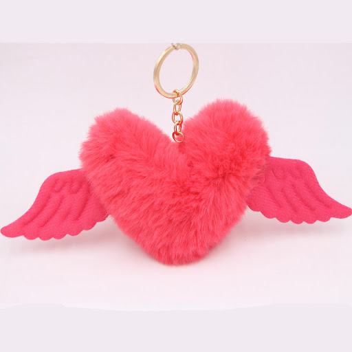 Title 24, Peach Heart Wings Wool Ball Keychain Pendant, a...