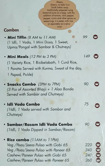 Madras Coffee House menu 
