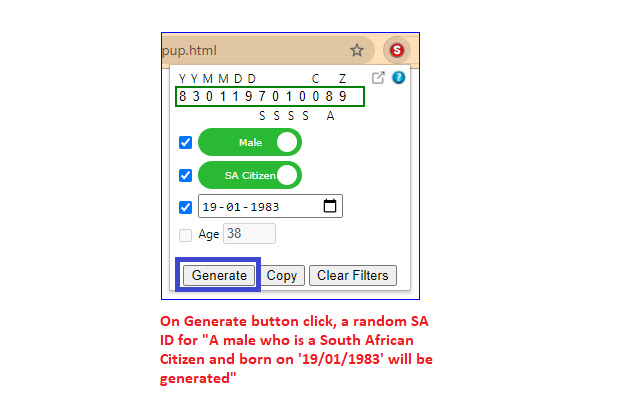 SA ID Generator - Apply Filters, Get Details chrome extension