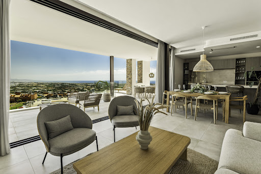 Modern living room with panoramic sea view in this luxury villa for sale in Benahavís ($1,983,467 - 527 m²)