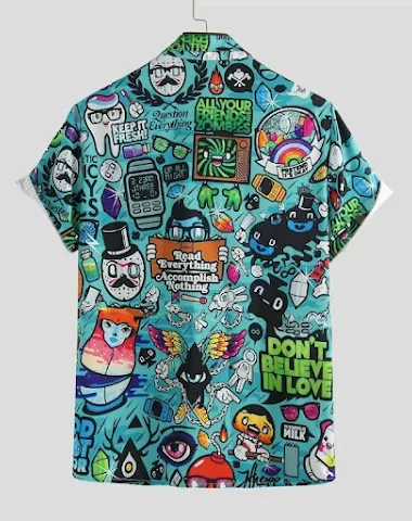 Casual graffiti printed short sleev - 1