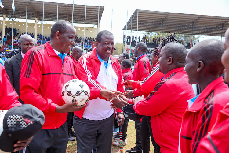 Prime CS Musalia Mudavadi at Ole Ntimama Stadium in Narok county where he inaugurated the 12th WASCO Games on Monday, August 14, 2023.