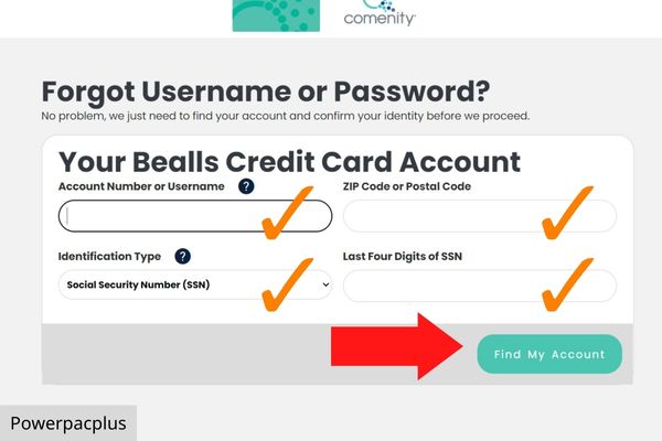 recover password of bealls credit card account