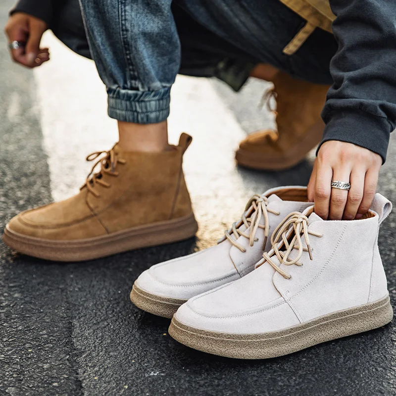 Botas de hombre casuales de otoño e invierno, calzado alto retro tipo herramientas, ideales para el trabajo y uso diario.
