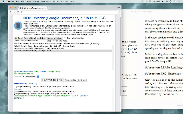 MOBI Writer (Google Document, ePub to MOBI) chrome extension