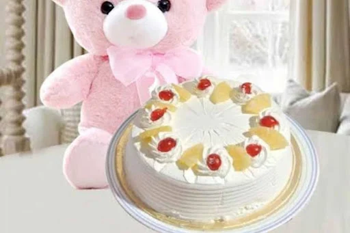 Vanilla Pineapple Cake & 1 Teddy Bear [500 Gram]