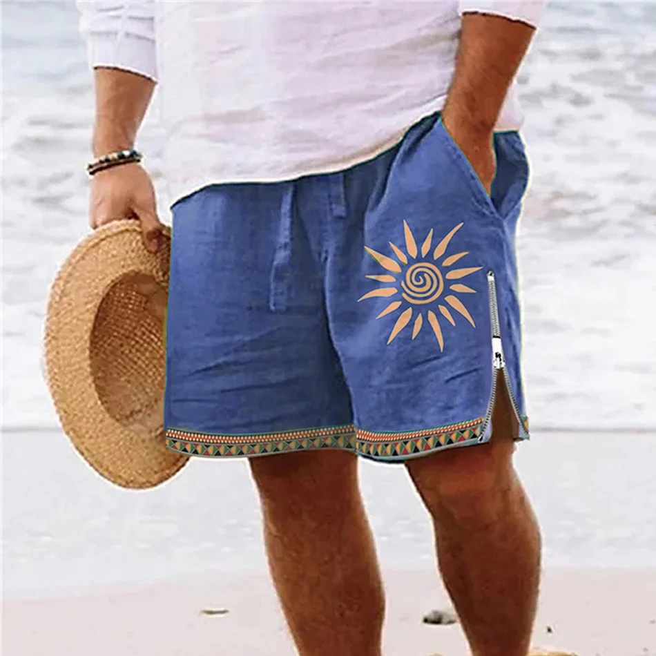 Men's Full Cotton Casual Shorts with Heat Transfer Patch, perfect Summer Beach Pants, comfortable and breathable for hot