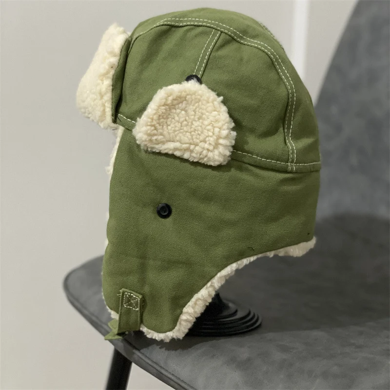 Chapéu quente engrossado de lã de cordeiro combinado de outono e inverno feminino