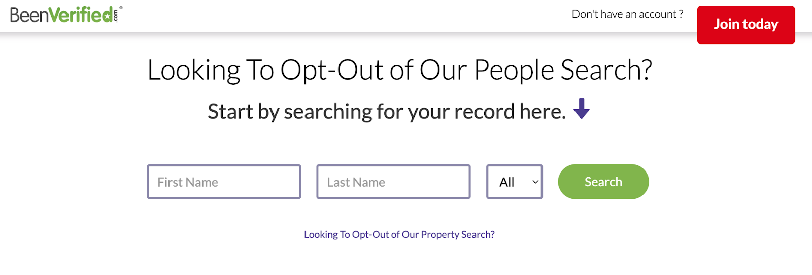 BeenVerified opt out page for PeopleLooker opt out