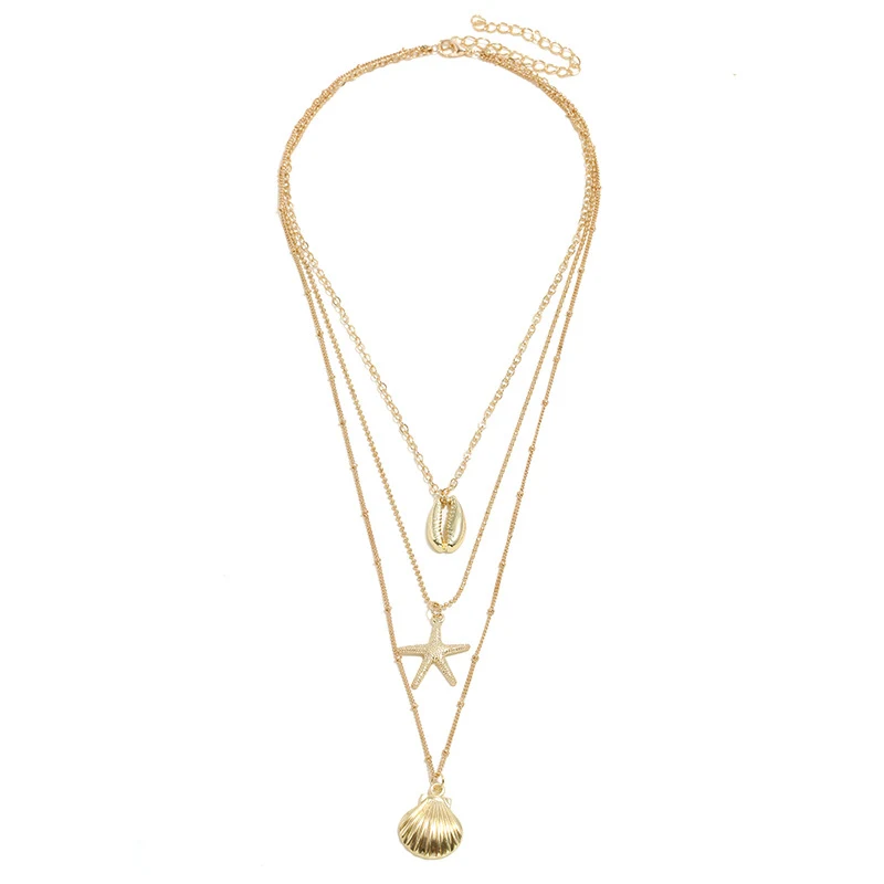 Colar de concha de vieira e estrela de liga Popular para mulheres. Acessório perfeito para moda. Presente ideal para ela. Joia elegante e estilosa.