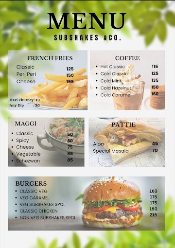 Sub Shakes And Co. menu 