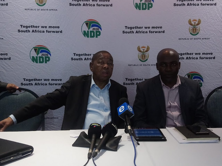 Transport minister Blade Nzimande and KZN transport MEC Mxolisi Kaunda ahead of their press briefing with the media in Durban on April 4, 2019.