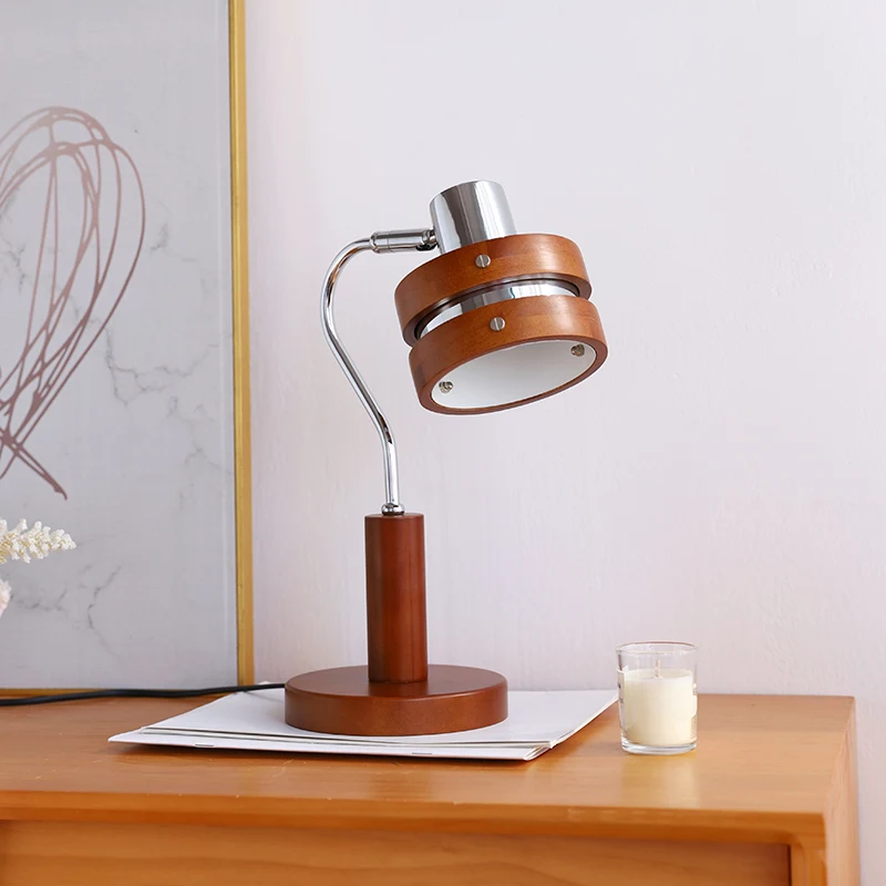 Wohnzimmer Tischlampe im Retro-Stil, Walnussfarbe, hochwertig, Mid-Century French Design für eine stilvolle Atmosphäre.