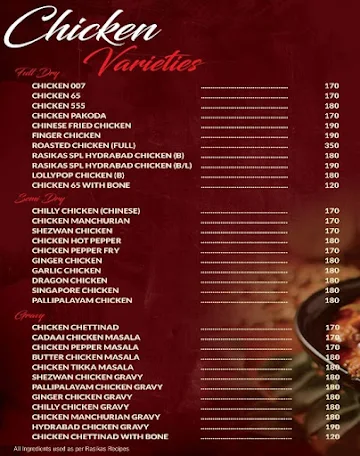 Rasikas Restaurant menu 