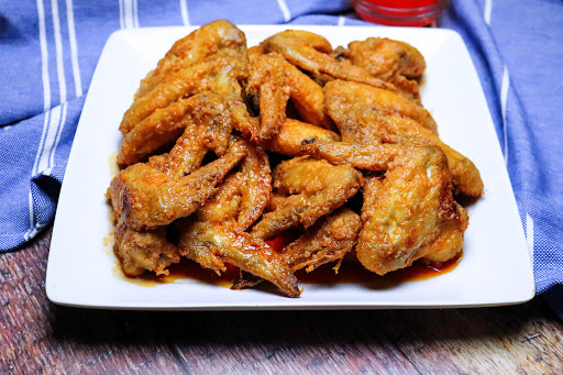 A platter of Oven Baked Buffalo Chicken Wings.