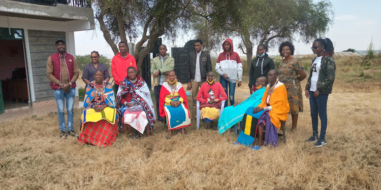 Some of the ant-FGM youth champions and reformed circumcisers at a meeting at Ilaramatak Community Concerns organisation in Inkinyie, Kajiado Central.