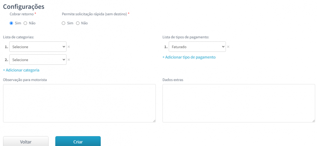 Configuração de empresas na plataforma da machine