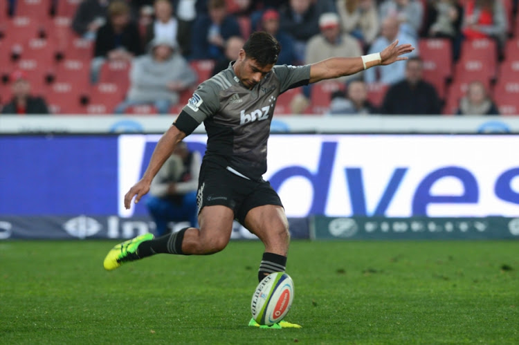 Richie Mo'unga of the Crusaders during the Super Rugby match between the Emirates Lions and Crusaders at Emirates Airline Park on July 23, 2016 in Johannesburg, South Africa.