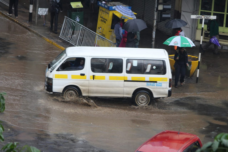 A section of flooded road along Moi Avenue on December 3, 2019