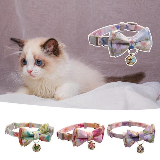 Neck Circle Cat Collar Eye-catching Exquisite Flower Printing Pet Dog Cat Bowknot with Bell Pet Supplies