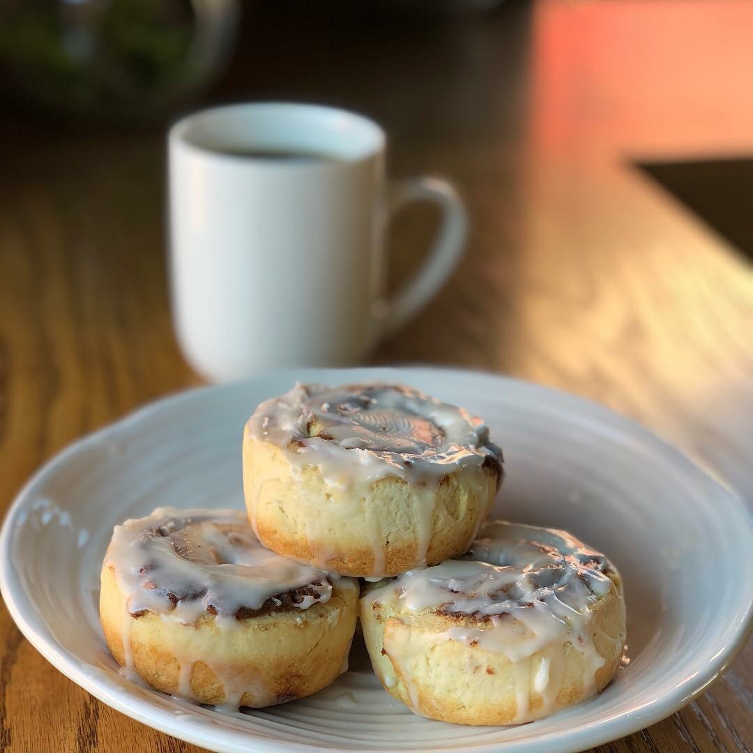 cinnamon rolls and Dublin Roasters coffee