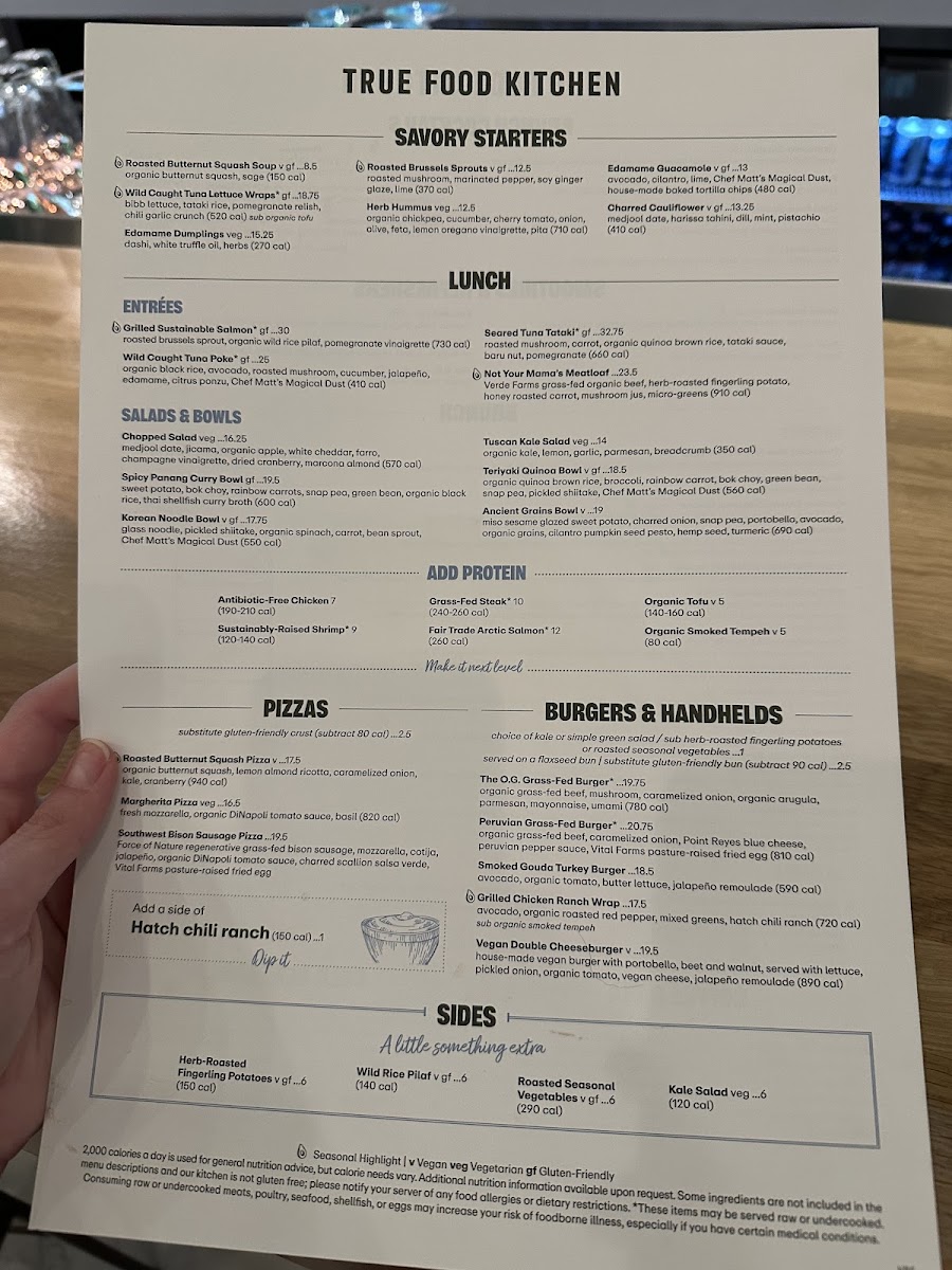 True Food Kitchen gluten-free menu