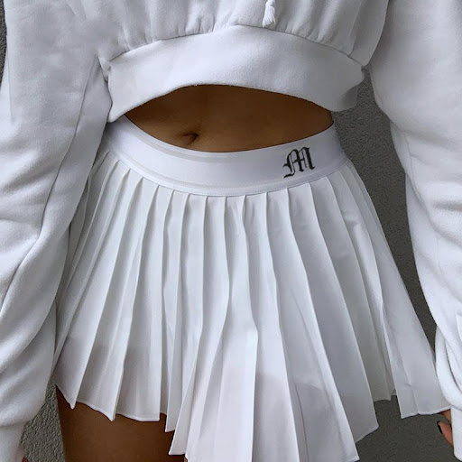 Title 7, White Pleated Mini Skirt Woman Elastic Waist Sh...