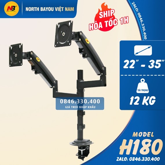 Giá Treo Hai Màn Hình Nb H180 22 - 32 Inch - Tay Treo 2 Màn Hình Kép H180 Xếp Màn Trên Dưới [ Ưu Việt Hơn Nb F160 ]