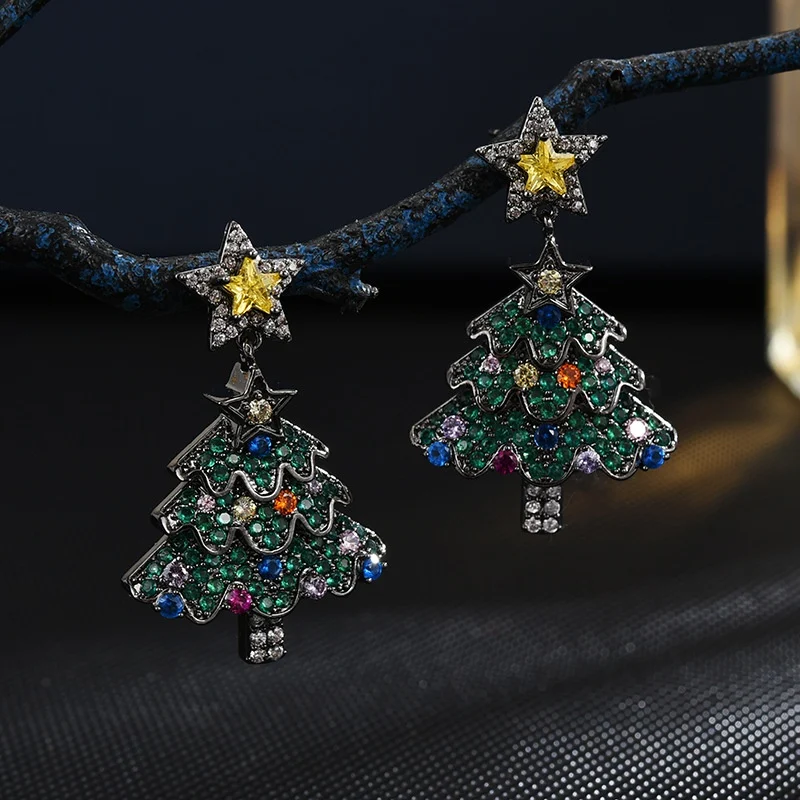 Sterling zilveren oorknopjes micro ingelegd zirkonia kerstboom Exquise en veelzijdige oorbellen voor vrouwen, perfect cadeau.
