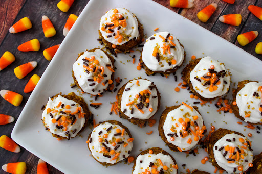 A platter of Healthier Than Candy Pumpkin Cookies.